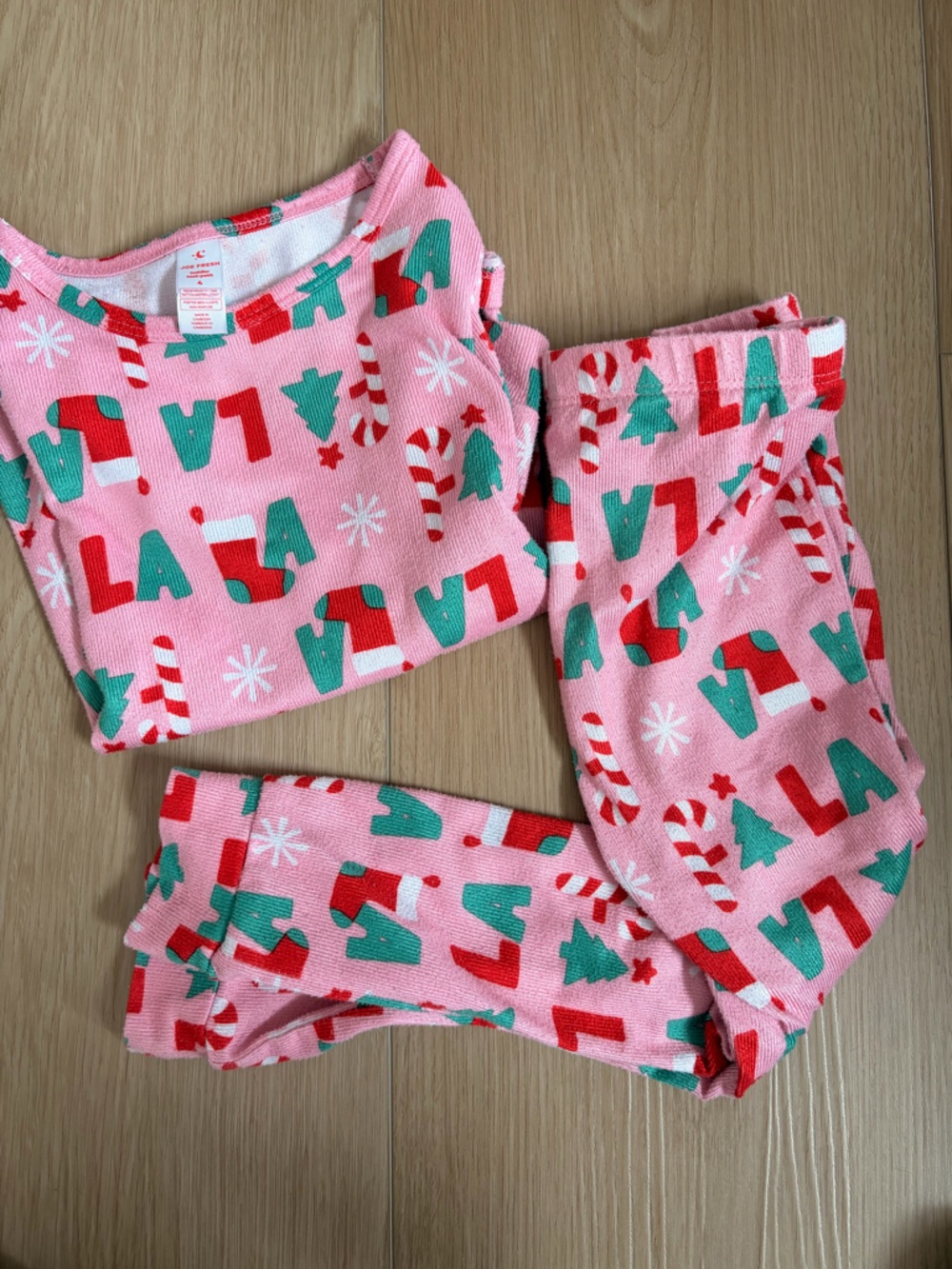 Joe Fresh Pink Holiday Pajama Top with Green Trees & Red Candy Canes